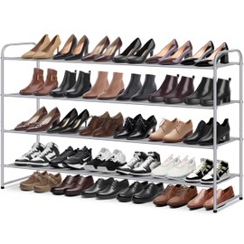 MISSLO 4 Tier Long Shoe Organizer for Closet Shoe Rack for Bedroom Closet Floor Shoe Shelf for Entryway Storage Stackable Wide Shoe Shelf Stores 30 Pairs of Men Sneakers, Grey