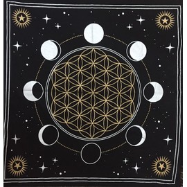 Altar Cloth Gold Silver Moon Phase Witchcraft Alter Tarot Spread Top Cloth Wiccan Square Spiritual 18 by 18 Sacred Cloth (Moon Phase)