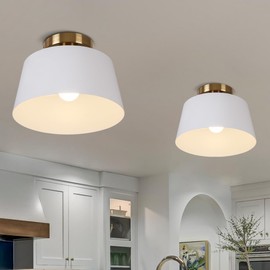 JC TOPA Modern 10” Ceiling Light Farmhouse Semi Flush Ceiling Light White and Gold Ceiling Lamp for Entryway Porch Barn Loft Laundry Room, 2 Pack