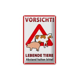 AGDeko® Tin Sign Caution Living Animals Distance Size 30 x 20 cm