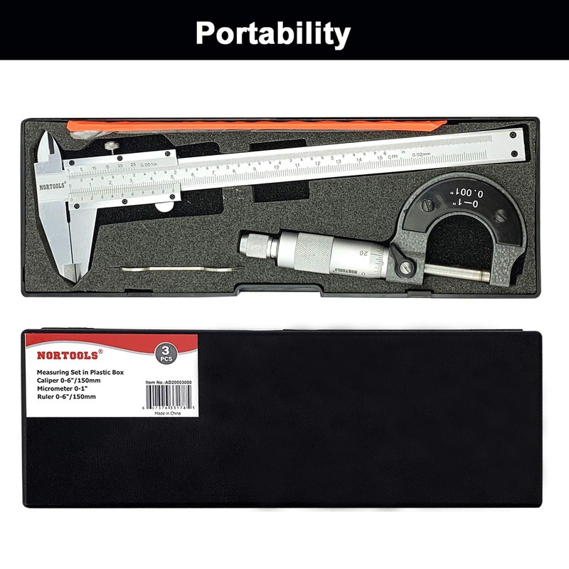 NORTOOLS Vernier - Calibre de metal con micrómetro y regla