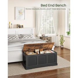 CHOEZON 39.4" Storage Chest Bench with Lift Lid, Toy Chest with Safety Hinge, Entryway Shoe Bench, Wooden Storage Trunk, Holds up to 220 lb, for Living Room, Bedroom, Black and Rustic Brown MCW12BF