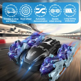 linzezon 2.4Ghz Remote Control Car 360° Rotating RC Stunt Cars with Headlights Double-Sided Fast Flips Cars for 6-12 Year Old Kids (Black)