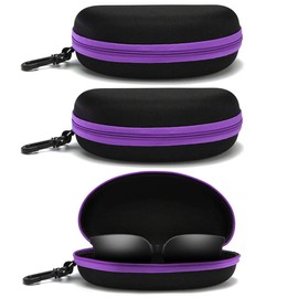 EKdirect Pack of 3 Sunglasses Glasses Case Zip Hard Shell with Belt Clip, Purple, purple