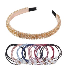 Xiwstar 1Pcs Bling Bling Crystal Headbands Shiny Non-Slip Beaded Hairband and 7Pcs Elastic Pearls Hair Ties Bands Hair Accessories Hair Decoration for Women Girls Ponytail Holder (Champagne)