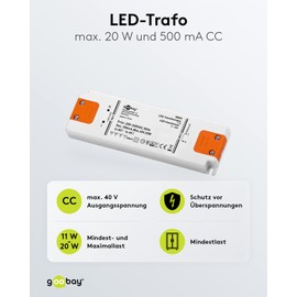 Goobay 30604 Dimmbarer LED Transformator 230V auf 40V – Konstantstromquelle 500 mA CC - LED Niedervolttrafo für LED Beleuchtungen – Gesamtlast bis 20 W – 154 x 50 x 15 mm