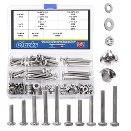Glarks 152Pcs 1/4"-20 Phillips Pan Head Screws & 1/4" Outer Hexagon Screws with Hex Nuts and Flat Washers Lock Washers Assortment Kit, 304 Stainless Steel Hardware Machine Screws Assortment Set