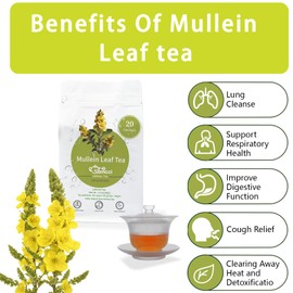 Samcci - Mullein Tea Bags, 20 Teabags, 3g/bag, 100% Pure Mullein Tea Bags for Lungs Cleanse, Natural Herbal Tea Bags, Caffeine Free & No Additives Mullein Leaf Tea for Detox & Respiratory Support