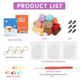 WDKXCN Beginners Crochet Kit, Crochet Kits for Beginners Adults and Kids, Crochet Starter Kit to Make 4pcs Animals, Complete Crocheting Kit with Step-by-Step Video Tutorials, Accessories