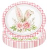AnyDesign 50Pcs Easter Paper Plates Pink Plaid Bunny Ear Disposable
