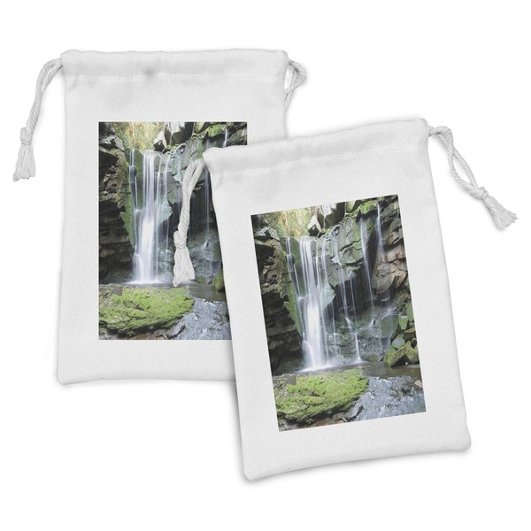 Lunarable Waterfall Fabric Pouch Set of 2, Rocky Waterfall to