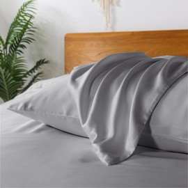 bienDo Pillowcase 40 x 80 cm, Bamboo Lyocell, Grey, Silk Pillowcase, Set of 2, Silk Cushion Cover Against Hair Breakage, Cooling, Allergy Sufferers, Soft Bed Linen aux Bamboo Fibres