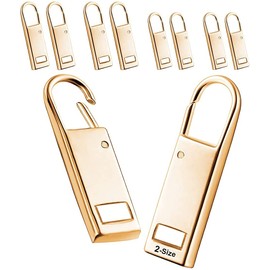 Zipper Pulls Replacement 8 Pcs Metal Easy to Install Luggage Purse Clothes Shoes Zipper Repair Replacement DIY Craft Handmade Sewing (Gold)