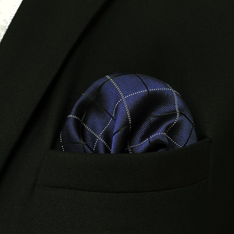 [S&W SHLAX&WING] Men's Suit Checkered Tie Set Dark Blue White