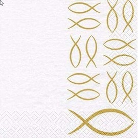 20 Napkins Christian Fish Gold / Communion / Confirmation / Christening 33 x 33 cm