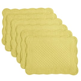 HOMBYS Quilted Placemats Set of 6 Washable-13x18 inches Rectangular Placemats for Kitchen Table-100% Cotton Fabric Rectangular Table Mats, (Yellow)