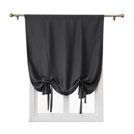 ele ELEOPTION Tie-Up Simple Blackout Curtain, Rod Pocket Thermal Insulated Room Darkening Roman Shade for Bedroom Living Room Kitchen Small Window (Black, 120x120cm)
