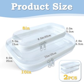 Gberlczz - 2 fundas transparentes con cierre para aperitivos, bolsa dura portátil con cierre para una vida ordenada, funda impermeable transparente con cierre (2, mediano-8 pulgadas, grande-10
