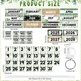 Updated Eucalyptus Flip Calendar for Classroom, Greenery Flip Calendar with Adjustable Holder, Farmhouse Classroom Calendars Set with 60 Cards for Preschool Elementary Classroom Must Haves Supplies