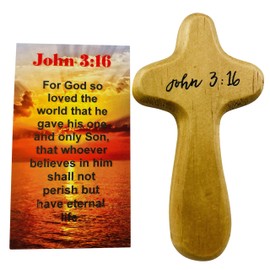 Westmon Works John 3:16 Hand Held Wooden Comfort Cross Prayer Set with Holy Card