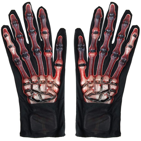 Skeleteen Blood Zombie Skeleton Gloves - Skeleton Hands With Realistic Blood Costume Accessories Gloves - 1 Pair