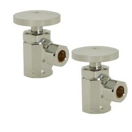 Westbrass D103-2-05 Round Handle Angle Stop Shut Off Valve, 1/2" IPS Inlet with 3/8" Compression Outlet, Polished Nickel (2-Pack)