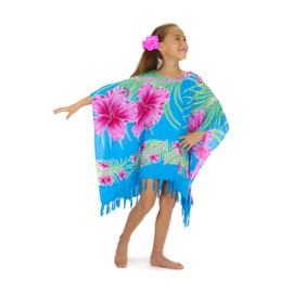 La Fleva Girls Swimsuit Cover Up Beach Poncho Kaftan in Hawaiian Pink