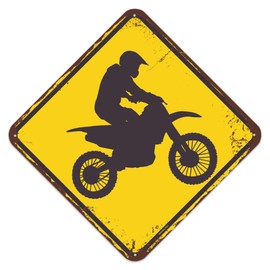 Vintage Dirt Bike Crossing Sign Metal Tin Sign Unique Road Sign Signage Funny Wall Decor for Garage Home Bedroom Living Room Man Cave Bar 12"x12" Indoor/Outdoor