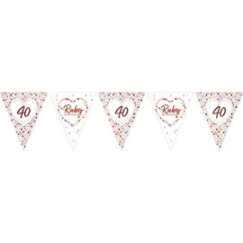 Anniversary House Pack of 1 Ruby Anniversary Paper Flag Bunting, Paper, Ruby Wedding Anniversary Decorations, 40th Wedding Anniversary, Happy 40th Anniversary Decoration, Party Banner, 11 Flags, J069
