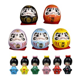 HAMILO Foreigner Souvenir Daruma Kokeshi Japanese Doll Figurine, Hot Business Cute, Total 11 Piece Set