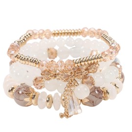 Women's Crystal Beads Bracelet Boho Stones Bracelet Women's Multilayer Stones Bracelet Boho Bead Bracelet Women's Stretch Stackable Bohemian Bracelets Boho Bead Bracelet Set, Synthetic crystal and