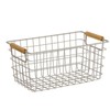 ROCKING GIFTS White Metal Basket with Wooden Handles 26cm