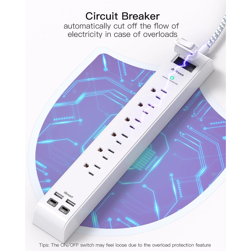 2 Pack Extension Cord 10ft Power Strip - Surge Protector