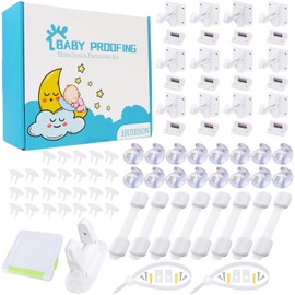66 Pack Baby Proofing Kit | 12 Hidden Cabinet Drawer Locks, 8 Adjustable Latches, 26 Outlet Covers, 16 Corner Guards, 2 Anti Tip Furniture Anchors Kit, 1 Sliding Door Lock & 1 Door Lever Lock