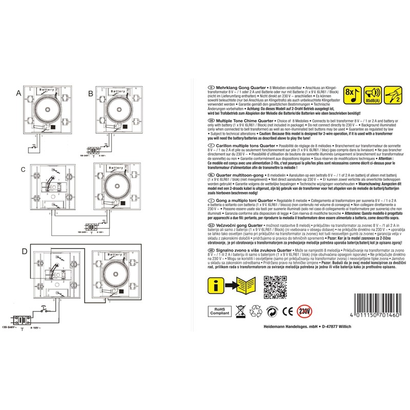 Heidemann 70146 Multi-Tone Chime Quarter (Receiver, Volume 85 dB, Pure