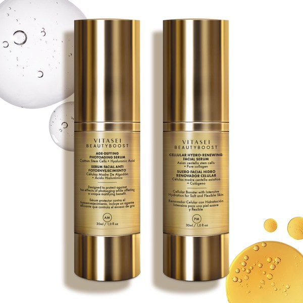 AM/PM Anti-Aging Facial Serum Duo, Deep Hydration, Photoaging Protection with