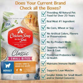 Chicken Soup for The Soul All Natural Premium Small Bites Adult Dry Dog Food, Real Meat First Ingredient, No by-Products, Supports Gut & Immune Health, Chicken, Turkey & Brown Rice, 28lb