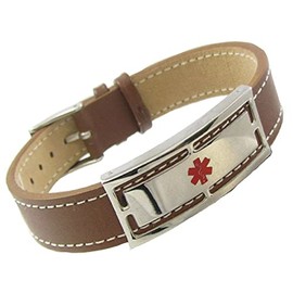 My Identity Doctor - Genuine Leather Medical Alert Bracelet with Engraving 7in-8.25in Brown