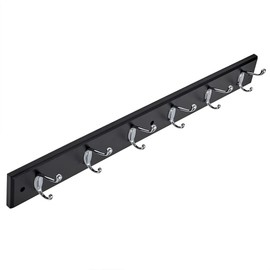Home Basics 6 Dual Hook Wall Mounted Hanging Rack | Minimal Design | Variety of Colors | Great for Entryway (Black)