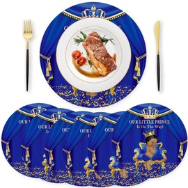 Andrain 50 Pieces Paper Placemats for Royal Prince Baby Shower, 13.7" Disposable Royal Blue Place Mat, Gold Crown Table Placemats Decorative Paper Mat for Prince Baby Shower
