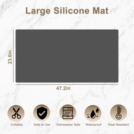 47.2"x23.6" Large Silicone Kitchen Counter Mat, 1.2MM Thick Heat Resistant Non-Slip Countertop Protector, Waterproof Nonstick Multipurpose Mat for Kitchen Counter, Black