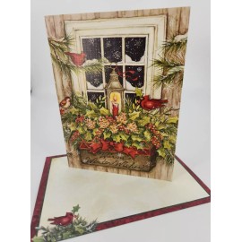 Lang One LANG 2013 "Window Box And Snow" Glitter Linen Christmas Card by Susan Winget