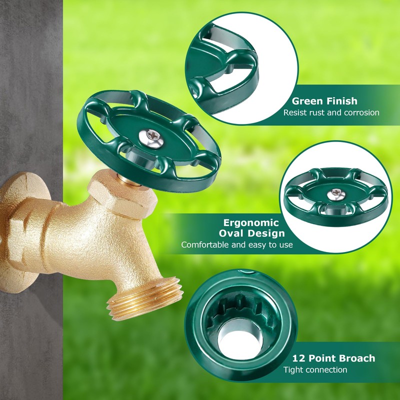 Dreyoo Outdoor Faucet Handles 3/8 in 12 Point, Green Oval
