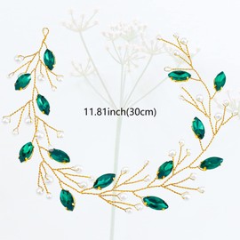 Aswewamt Green Pearl Crystal Bride Wedding Hair Vine Headband Green Leaf Headpiece Rhinestone Gold Bride Headband Jewelry Wedding Hair Accessories for Women