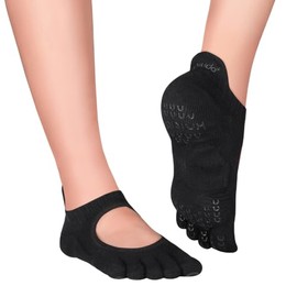 Knitido + Kumo Yoga Pilates Barre Toe Socks with ABS, Black (09)