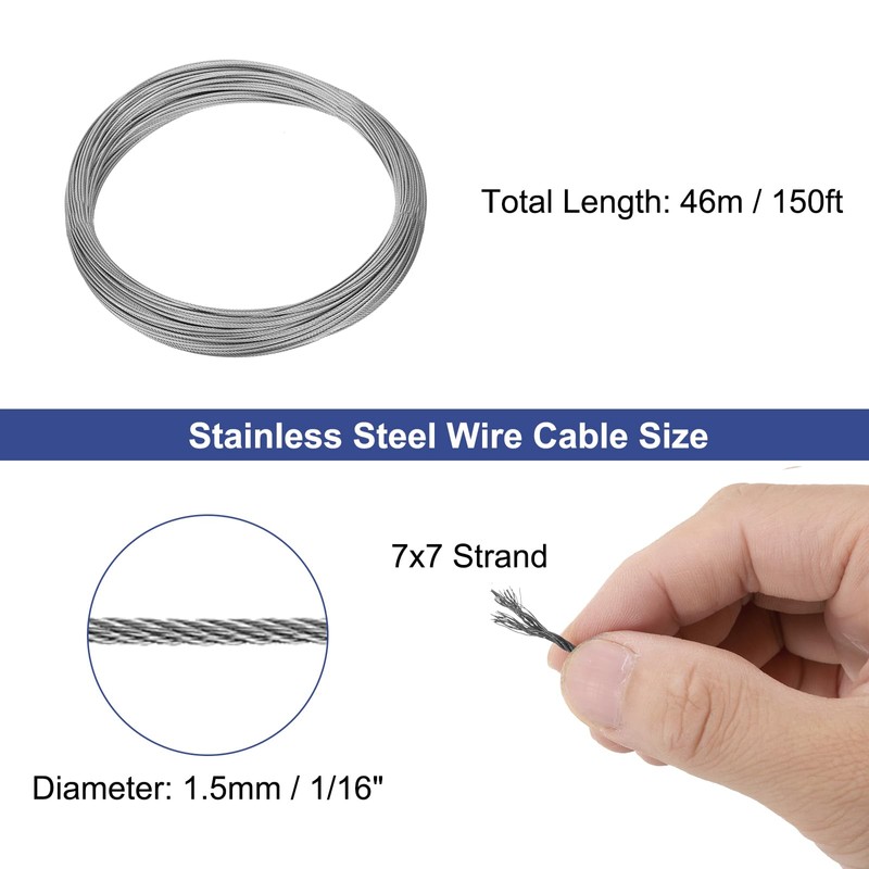 uxcell 1/16" (1.5mm) 150ft (46m) 304 Stainless Steel Cable Wire