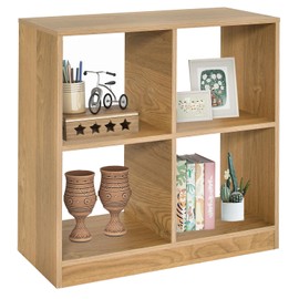SILKYDRY 4 Cube Storage Organizer, Open Bookcase with Base, 2 Tier Small Bookshelf for Small Spaces, Wooden Display Shelf for Living Room, Bedroom, Study (Natural, 4 Cube)