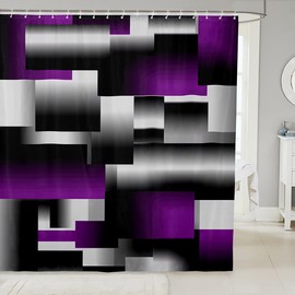 Black Purple Geometric Shower Curtain for Bathroom Kids 3D Rendering Abstract Art Bathroom Curtain Set for Women Men Geometry Rectangle Bath Curtain Waterproof Modern Bathroom Decorations 72"x72"
