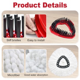 Spin Mop Head Replacement,Iron Spin Handle,Brush and Base Compatible with O Cedar EasyWring 1 Tank System,Microfiber Mop Refills and 30-58" Handle Combo Set to Floor Cleaning(White,1 Tank)