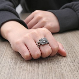 HZMAN All Seeing Eye Ring for Men Stainless Steel Retro Coptic Ankh Cross Eye of Providence Rings Jewelry Gift (Size,13)